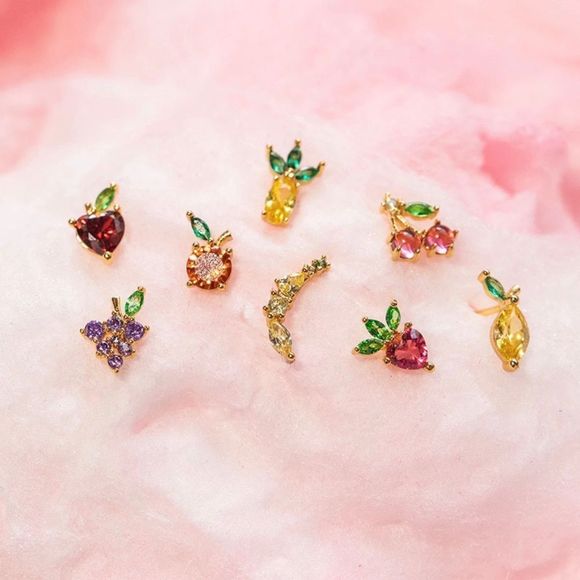 WATERMELON 18K GOLD PLATED RED & GREEN DIAMOND CUT CRYSTALS STUD EARRINGS MICRO - Picture 9 of 13